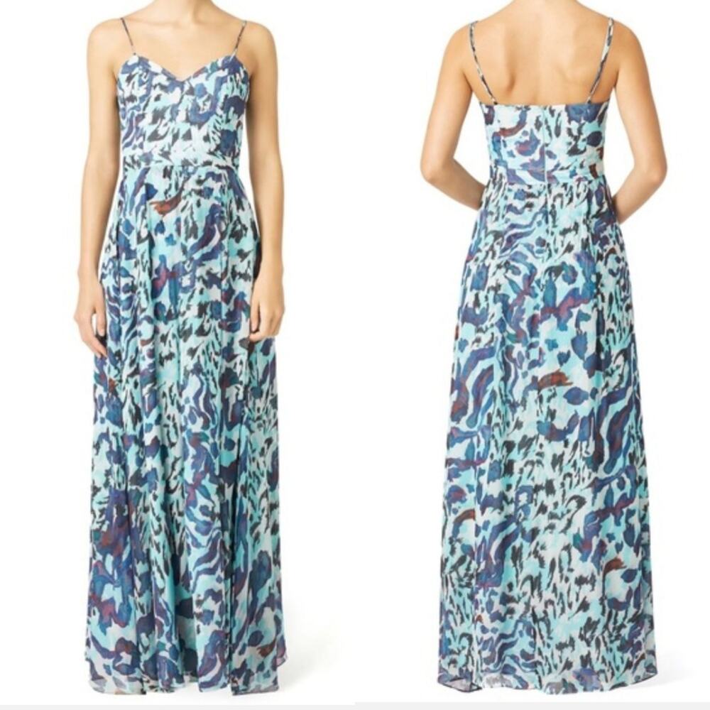 Hunter Bell Sz 6 Silk Blue Camo Full Length Maxi Dress Whimsy Fairy Luxury NYC